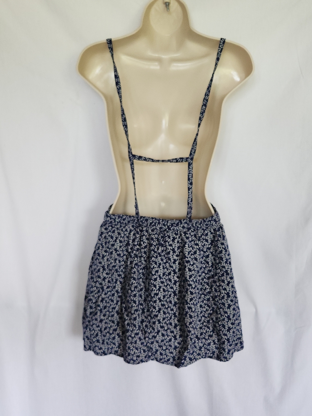 mine Navy Floral Suspender Mini Skirt Adjustable Straps S - Picture 3 of 7